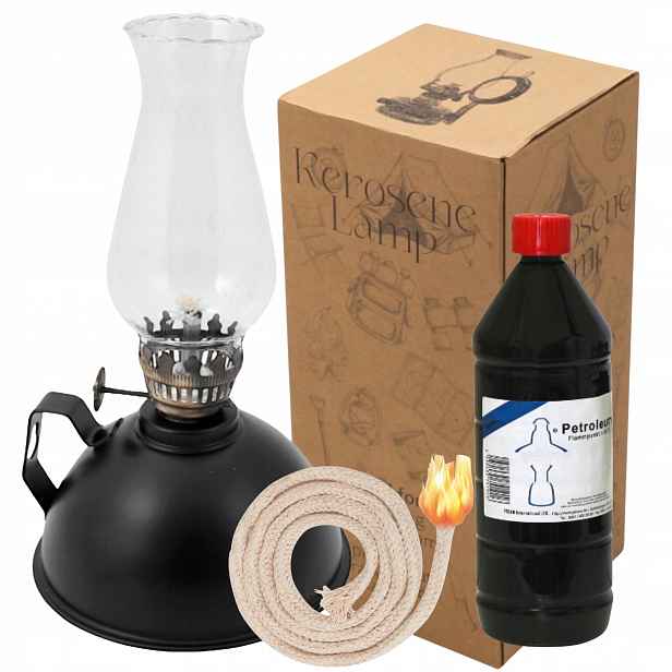 Naftová lampa Retro Antik Vintage Olej, Petrolej, Knot, Sada 3v1, Lucerna Sklo