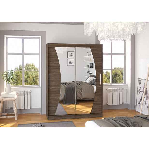 Šatní skříň se zrcadlem 150 cm LABRIS - tmavě hnědá