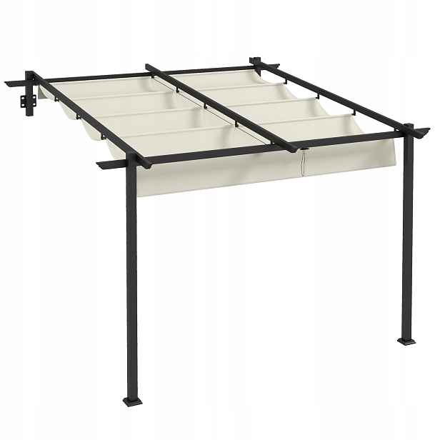 Zahradní nástěnný pavilon Outsunny 3x3 m pergola, posuvná střecha, krémová barva