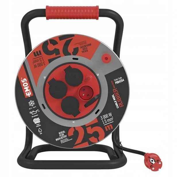 Emos kabel 230V prodlužovací 25m/4Z guma-neopren 3*1,5mm, kovový buben IP44