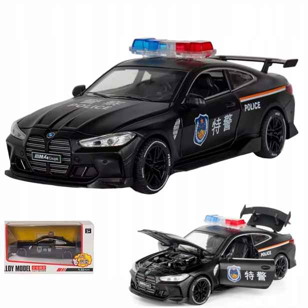 Bmw M4 Model Policejní Police Box Auto 1:32 zvuk motoru klapka dveří
