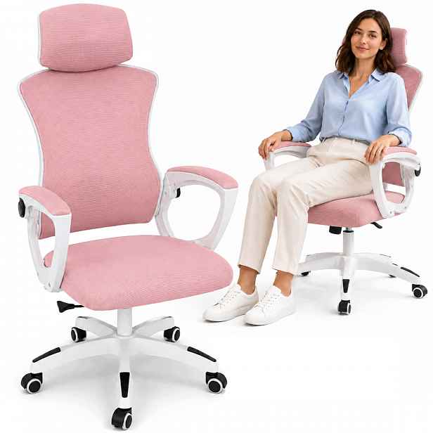 Ergonomická Kancelářská Otočná Židle Růžová, Nastavitelná, Prodyšná