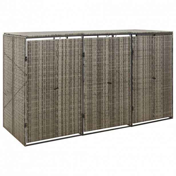vidaXL Přístřešek na tři popelnice šedý 207 x 80 x 117 cm polyratan