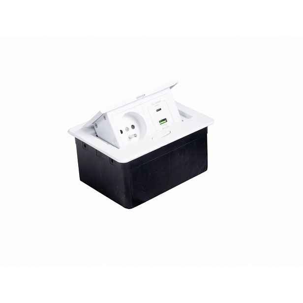 Zásuvka na nábytkovou desku zapuštěná do desky 2x230V 2xUSB Modulbox bílá