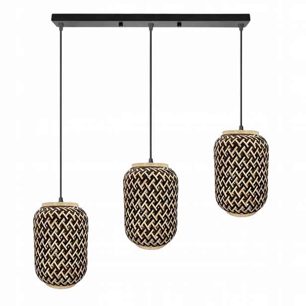 Závěsná Lampa Boho Přírodní Černá Bambusová Pletená 3xE27