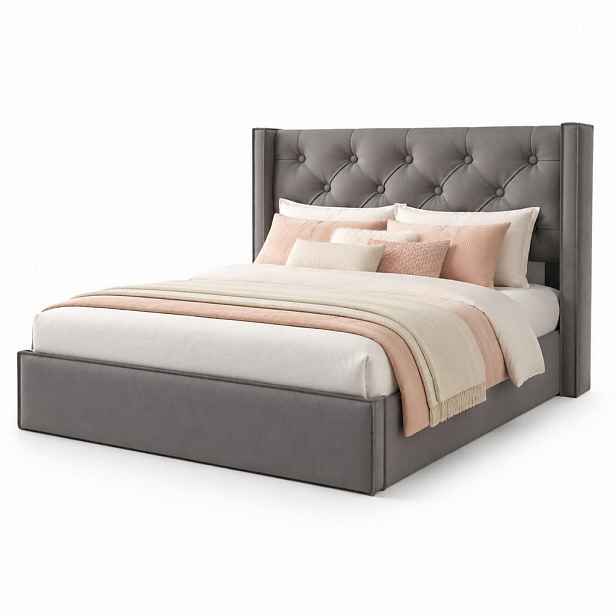 CHICFURN ČALOUNĚNÁ POSTEL 140/200 cm v šedé barvě s úložným prostorem