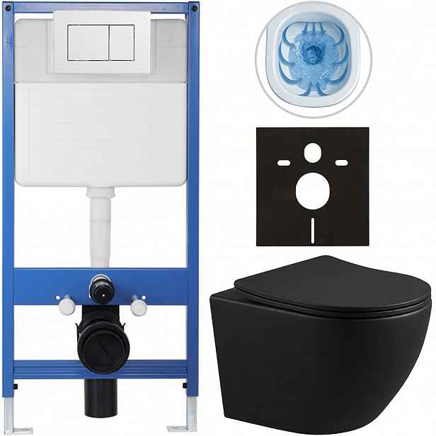 Kompletní WC set Profi/Cesso - černá matná - WC tlačítko Classic/Bílá - předstěnová instalace - 49x36 cm - 8050BD33