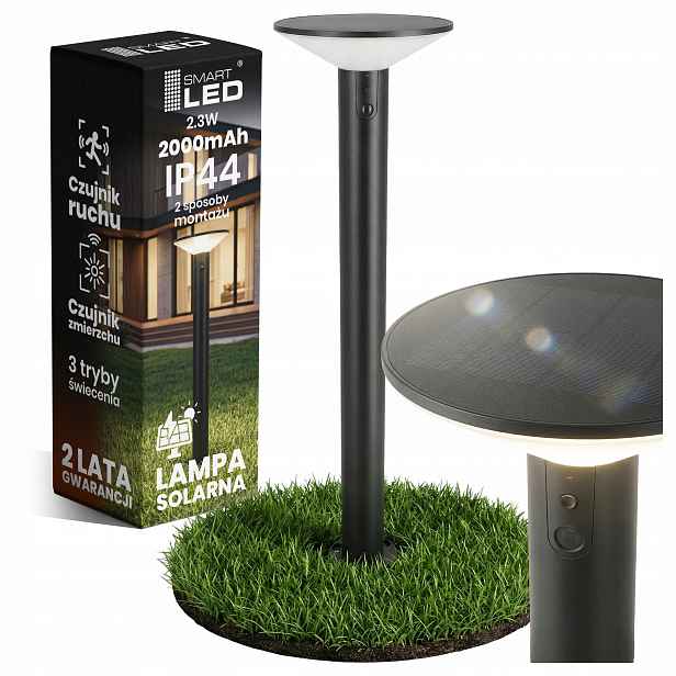 Solární Lampa Led zahradní zapichovací lampa se sloupkem, senzor pohybu soumraku, IP44