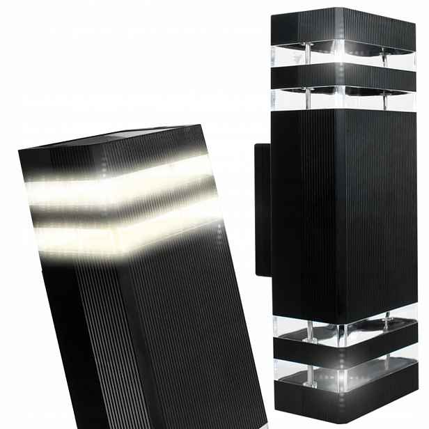 Dekorativní venkovní lampa na fasádu, stěnu, nástěnné svítidlo, hliník, horní/dolní část