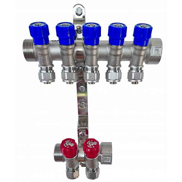 X-home Rozdělovač Pex 1“ x 16 mm 5 Obvodů Studené Vody 2 Obvody Teplé