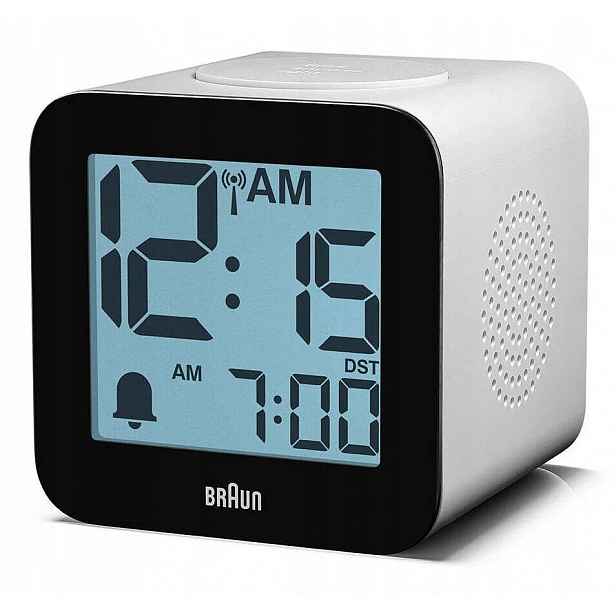 Bílý Mluvící Podsvícený Elektronický Budík Braun BC25WP-DCF Snooze