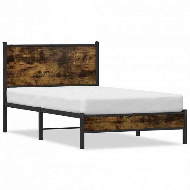vidaXL Kovový rám postele bez matrace kouřový dub 107 x 203 cm