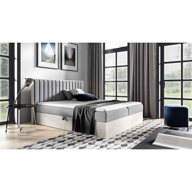 Kontinentální postel 140x200 CHANTELLE 4 - nordic teak / šedá + topper ZDARMA