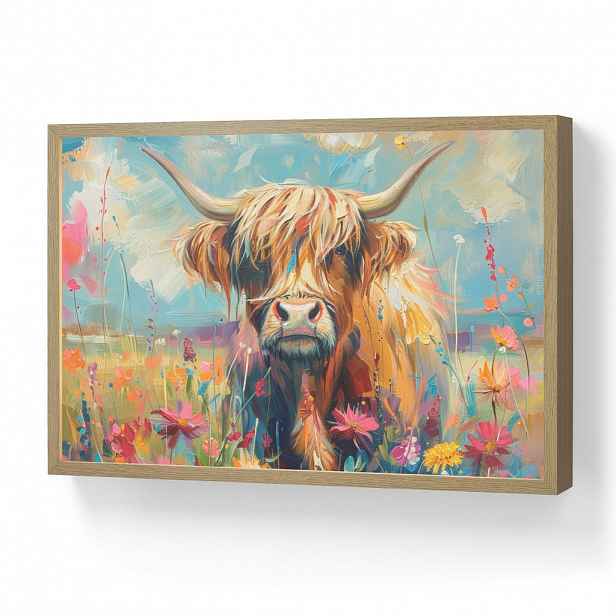 OnlyWow NÁSTĚNNÁ LAMPA S AKUMULÁTOREM Skotský horal - Příroda - Barevné - Květiny 60x40 cm