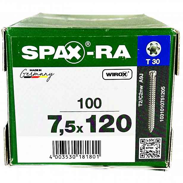 Rámová kotva 7,5x120 mm válcová hlava pro truhlářství ze dřeva Spax 100 Ks