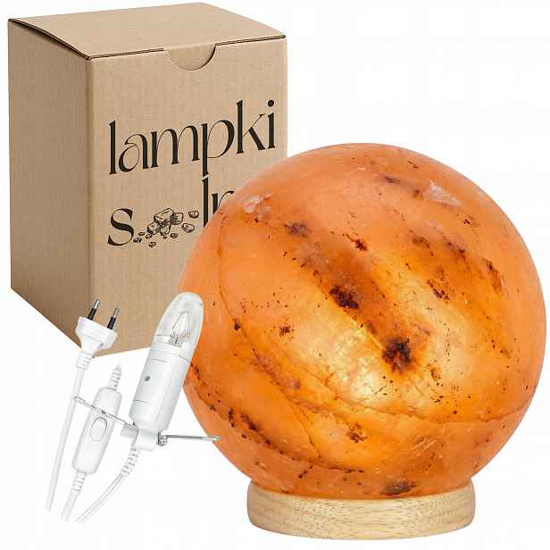 Solná lampa Polska 3-4 kg na světlém Bukovém podstavci, koule, ionizátor Moon