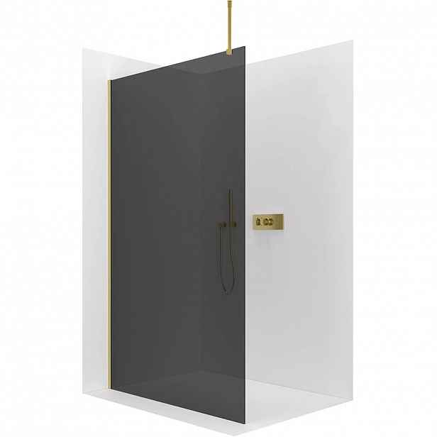 Sprchová zástěna Walk-in Onyx Top Round L/P - 8 mm - kulatá vzpěra - zlatá, grafitové sklo - 150x200 cm