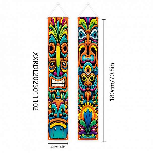 TEMU 1 pár, letní TIKI Totem dekorativní dvojice vlajek, 180 cm * 30 cm/70,8 palců * 11,8 palců, tropický oceánský hawajský party veranda dekorativní