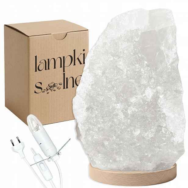 Bílá solná lampa Kłodawska z kladenské soli, 4-6 kg, buková podstava