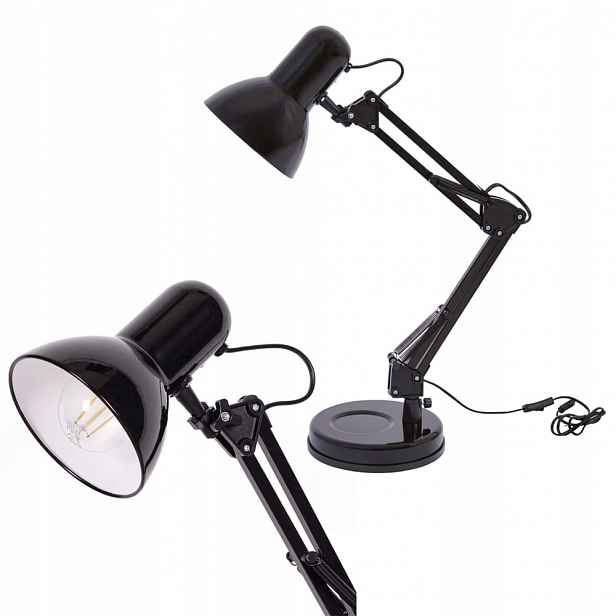 Černá stolní lampa s nastavitelným ramenem do kanceláře, závit E27 Cosmo Kaja