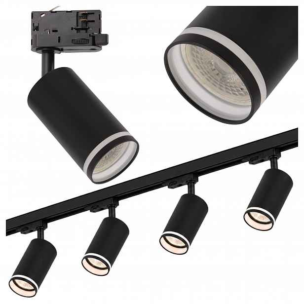 Kolejnicové osvětlení 3fázový kabel Sada 1 m Lampa GU10 x4 Černá