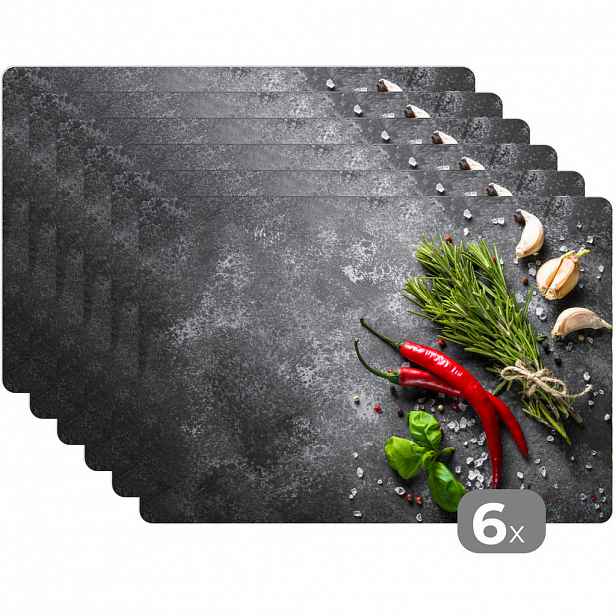 MuchoWow SADA 6 KS PROSTÍRÁNÍ Pepř - Bylinky - Koření - Beton 45x30 cm
