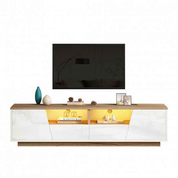 OKWISH TV stolek 180/40/46 cm bílý z dřevotřísky s LED osvětlením a vysokým leskem