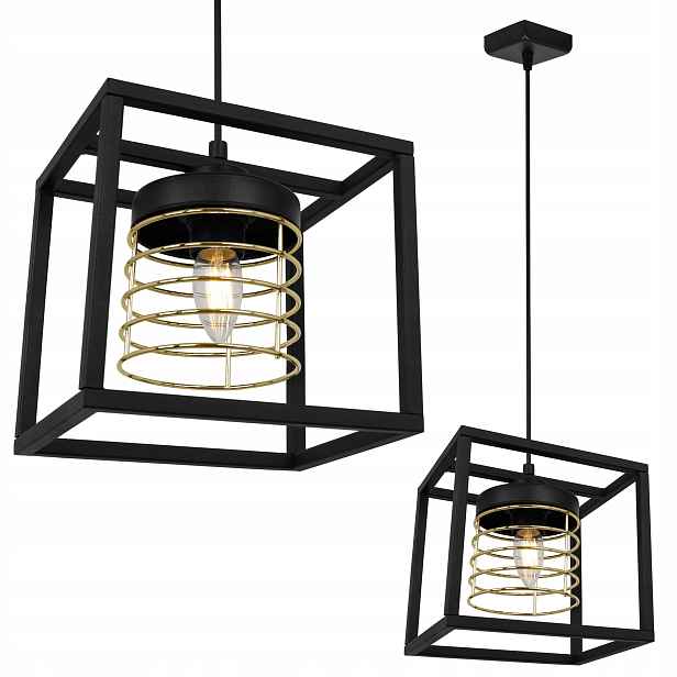 Závěsné Stropní Svítidlo S Jedním Lustrem Loft Zlatá Glamour Černá Klec