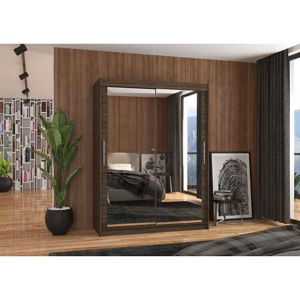 Zrcadlová skříň s posuvnými dveřmi 150 cm TABRIS - tmavě hnědá