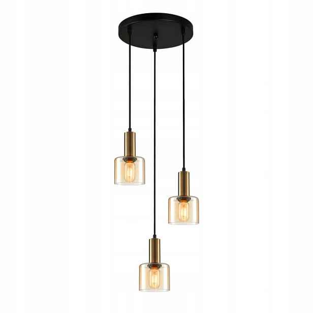 Závěsná lampa trojitá, černá, skleněné čajové stínítko, kulatá, 3 body Italux
