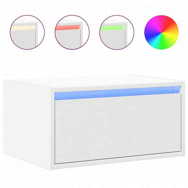 vidaXL Nástěnný noční stolek s LED osvětlením bílý