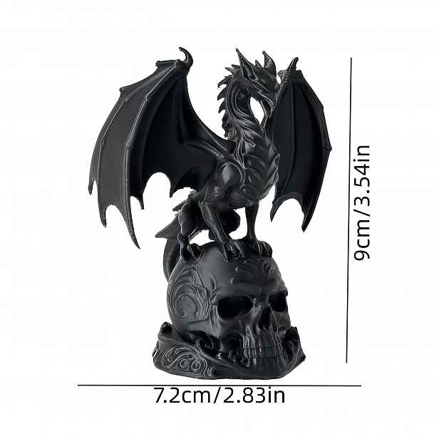 TEMU Gotická draka na lebce - Černý létající jako stolní dekorace vhodná na Halloween, tematický oltář, gotickou sbírku, plastovou temnou fantasy