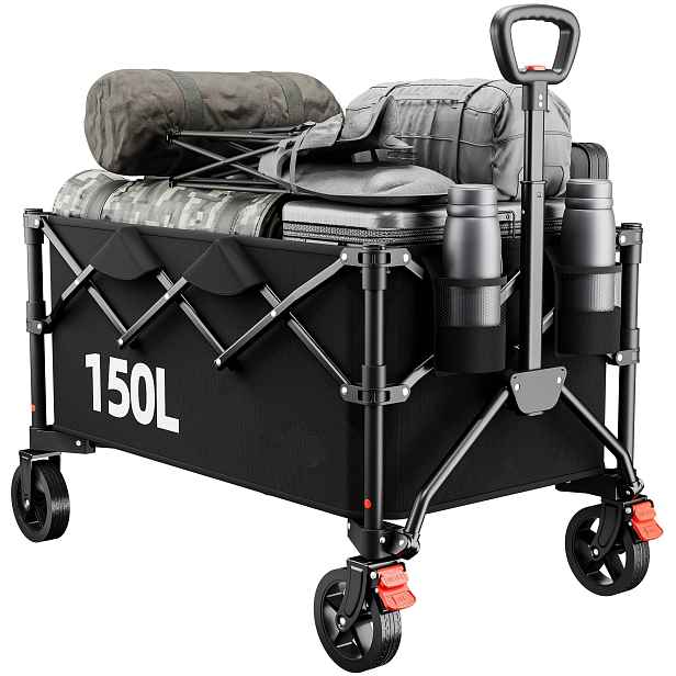 TEMU Skládací vozík, unese až 150 kg s objemem 150 l, nadměrná terénní pro písek, trávu a štěrk, ideální pro nákupy, kempování, zahradničení, výlety