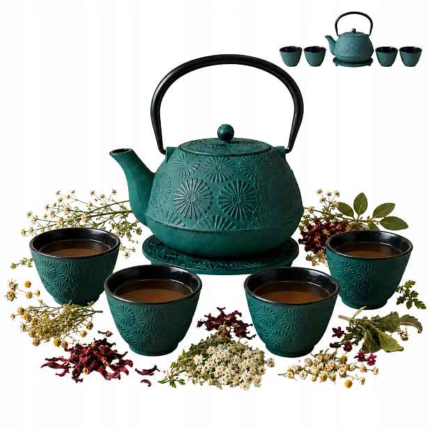 Litinový Džbán Na Vaření S Čerpadly 1200 ML Zelený 18X16X18 CM Konvice