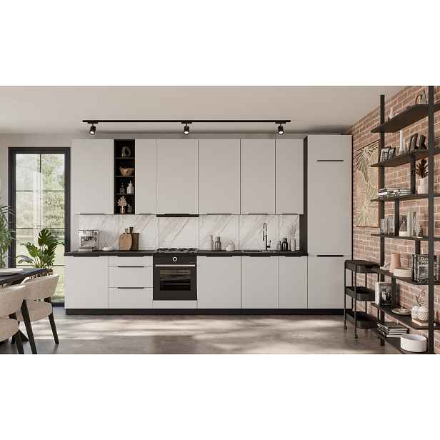 Kuchyňská linka 390 cm Aria 2 - Černá + WH Crystal white AFM