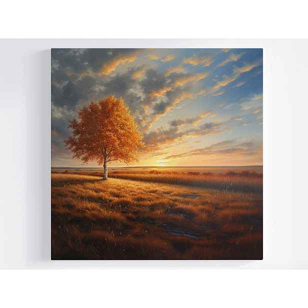 Obraz Na Plátně Canvas Krajina Dřevo Bříza Podzim Slunce Západ 50x50