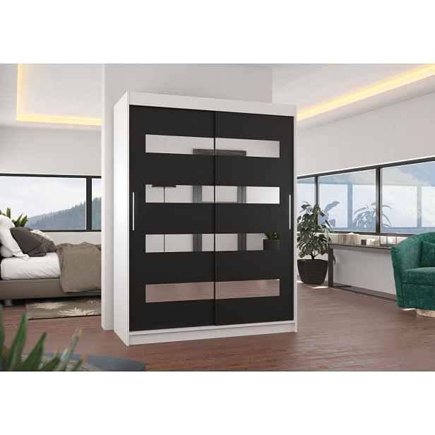 Šatní skříň se zrcadlem 150 cm RADLA - bílá / černá
