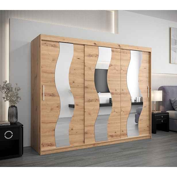 Skříň s posuvnými dveřmi HEDVIKA - šířka 250 cm, dub artisan