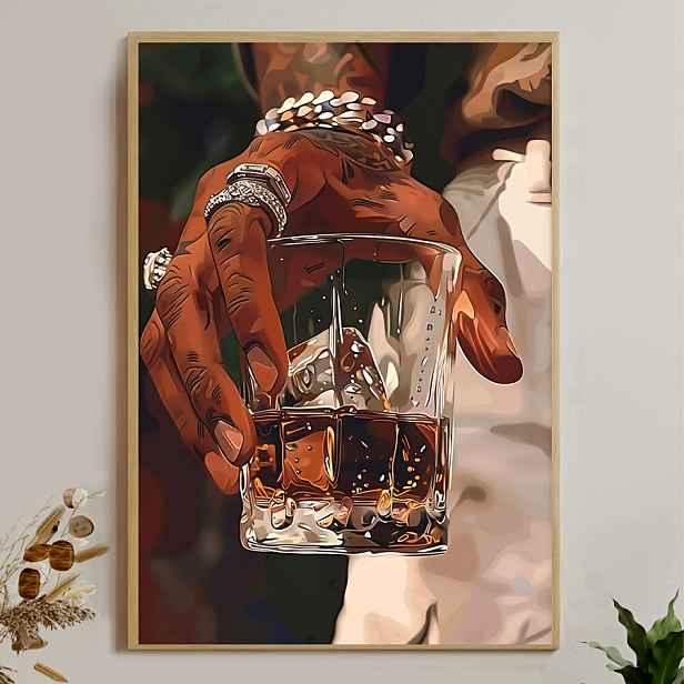 TEMU [2D Flat] 1 Unframed, Černá a alkoholová plaketa, Whisky plátno, Moderní dekorace baru, Vintage plátno na zeď, dárek Umělecké malování na zeď,