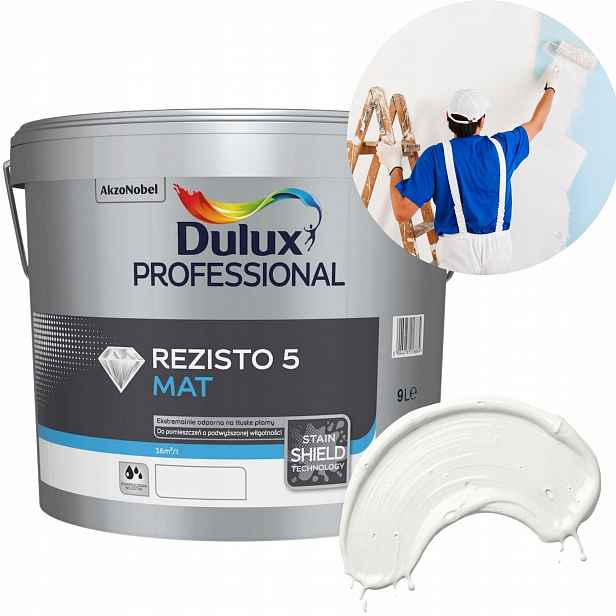Barva Dulux Rezisto 5 9L Bílá, odolná proti drhnutí, kuchyně, koupelna, stěny