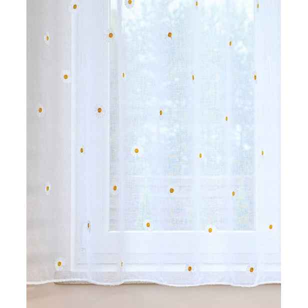 Mg Záclona Bellis etamin Bílý s výšivkou sedmikrásek 300x140 cm Šitý S Páskou