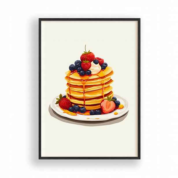 Obraz Pancakes s ovocem Plakát Rámeček Dřevěný Černý 30x42 cm