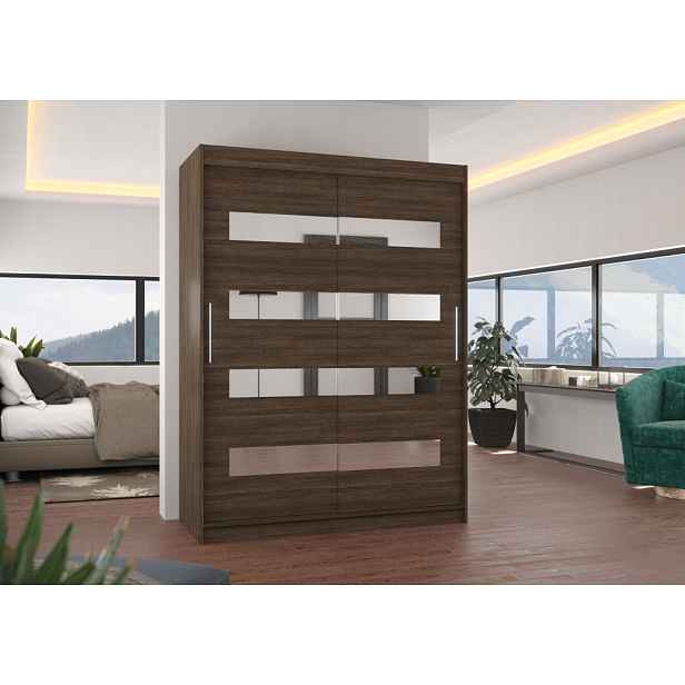 Šatní skříň se zrcadlem 150 cm RADLA - tmavě hnědá
