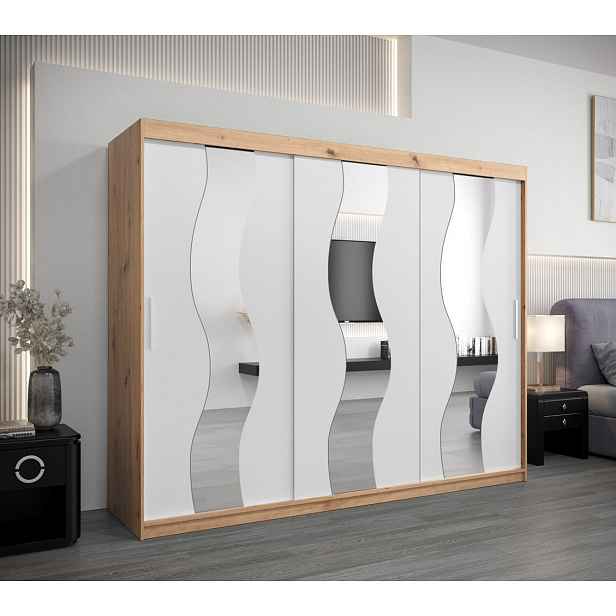 Skříň s posuvnými dveřmi HEDVIKA - šířka 250 cm, dub artisan / bílá