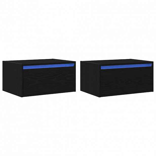 vidaXL Nástěnné noční stolky s LED osvětlením 2 ks černý dub