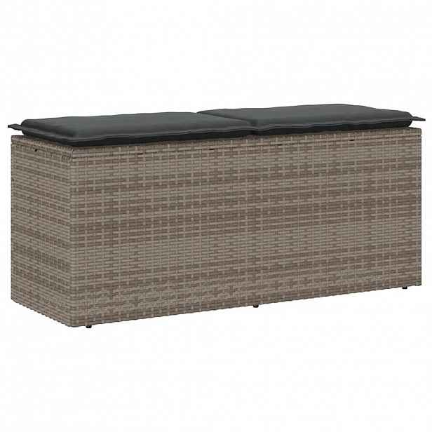 vidaXL Zahradní lavice s poduškou šedá 110x40x44 cm polyratan