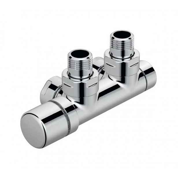 Zehnder - Rohová armatura Set Q, 1/2, s regulační hlavicí vlevo, přívod vlevo, rozteč 50 mm, nerez 839140