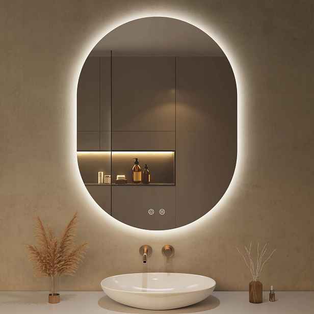 Zrcadlo do koupelny Led oválné Oumusu 50x75cm proti zamlžování 3 barvy