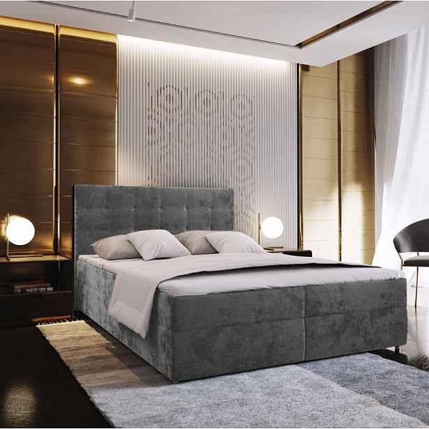 AKCE Čalouněná postel boxspring GLORIEN VELVET 180x200 cm šedá II. jakost
