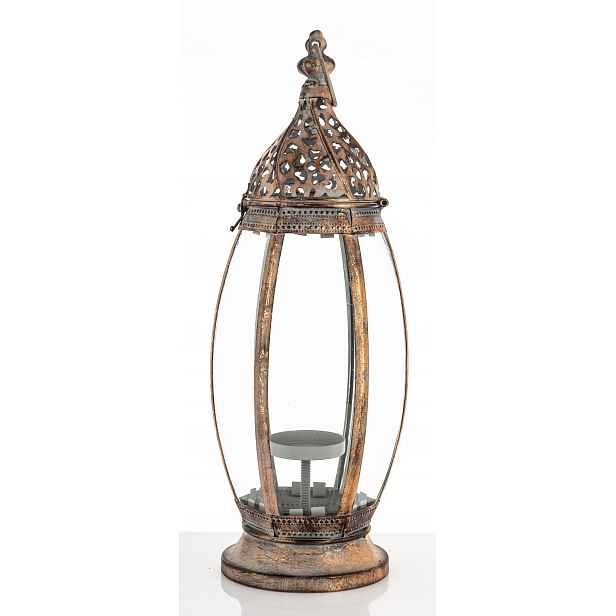 Lampion Tmavě zlatý kovový dekorativní skleněný 183097 Elegantní stolní lampa